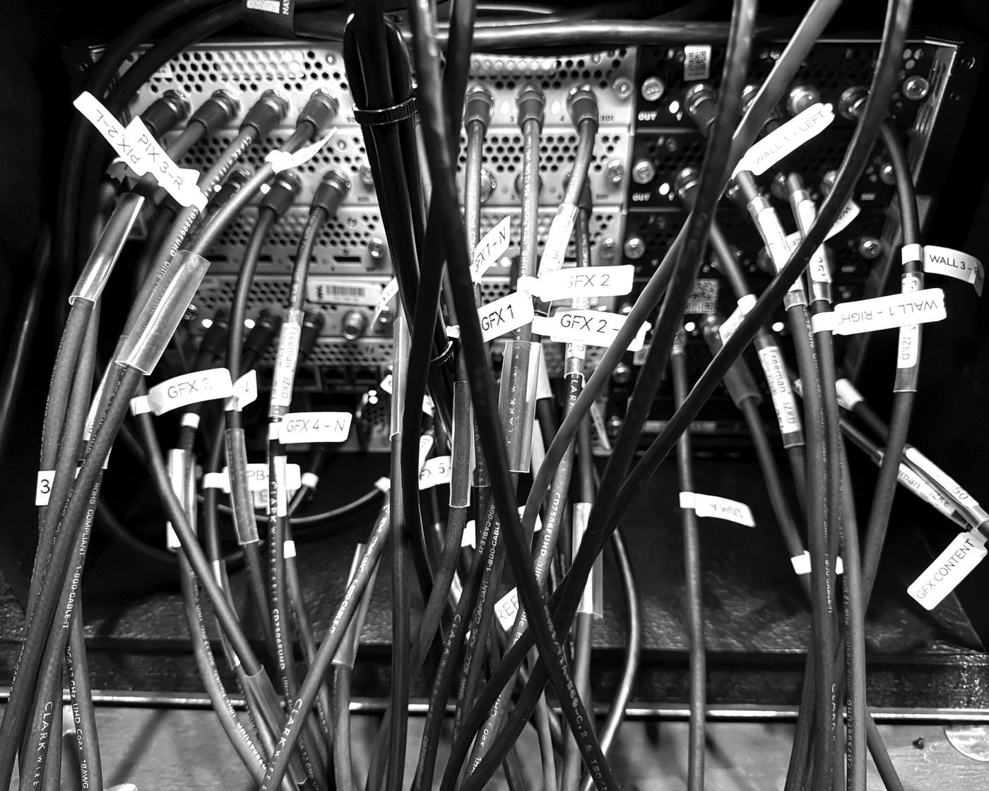 Labeled signal cabling in a broadcast rack